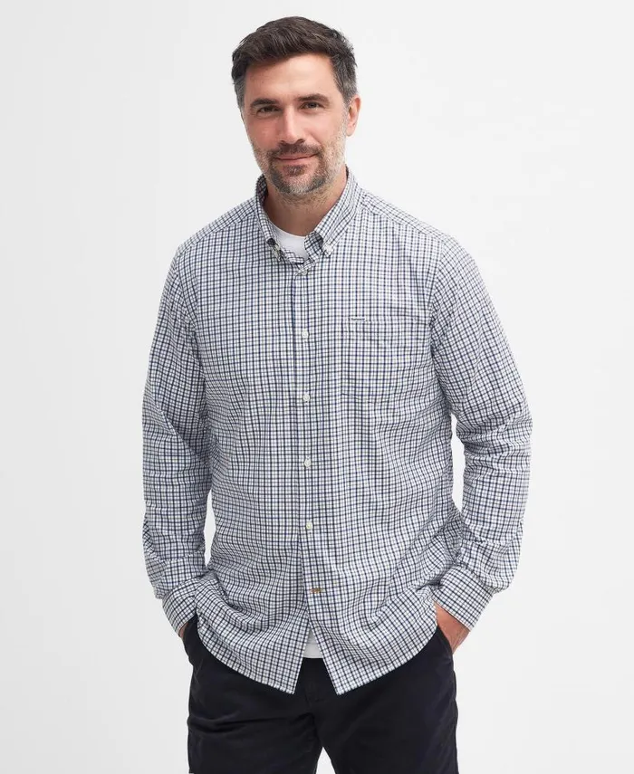Teesdale Tailored LongSleeved Shirt Classic Navy Men Barbour Shirts