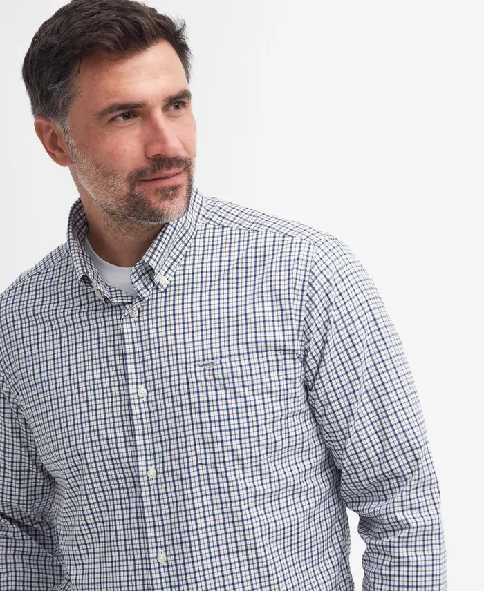 Teesdale Tailored LongSleeved Shirt Classic Navy Men Barbour Shirts