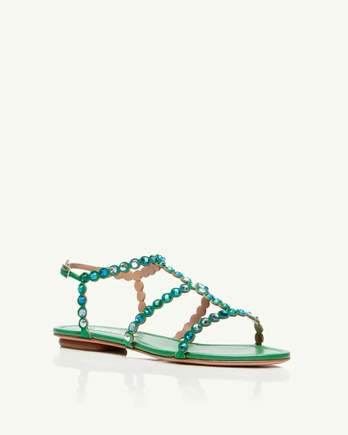 Tequila Sandal Flat Green Women Aquazzura Flats