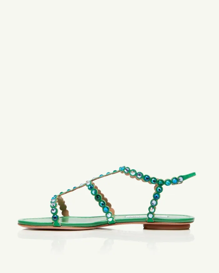 Tequila Sandal Flat Green Women Aquazzura Flats Tequila Sandal Flat Green Women Aquazzura Flats
