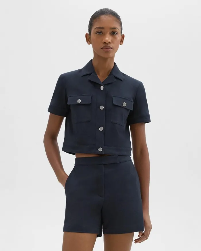 Theory Blazers Jackets ShortSleeve Military Shirt In Neoteric Twill Dark Navy 8211 Women