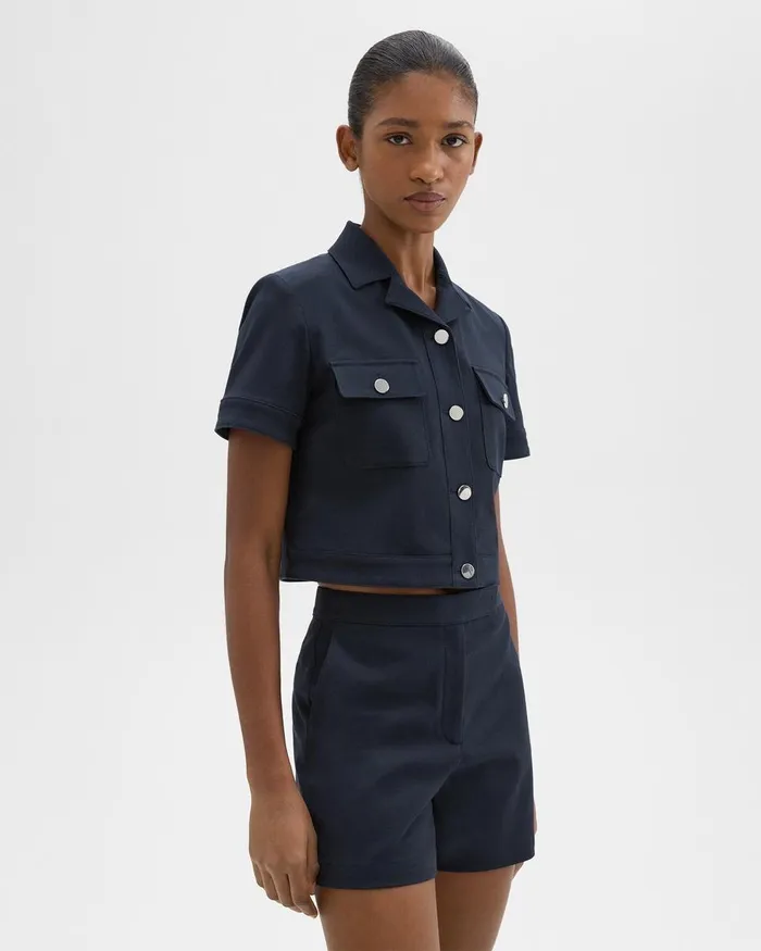 Theory Blazers Jackets ShortSleeve Military Shirt In Neoteric Twill Dark Navy 8211 Women