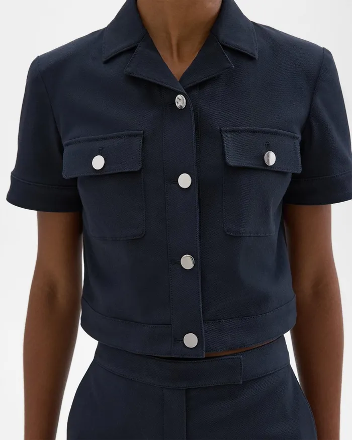 Theory Blazers Jackets ShortSleeve Military Shirt In Neoteric Twill Dark Navy 8211 Women