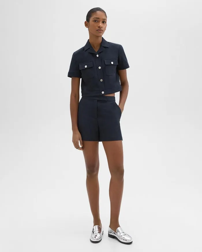 Theory Blazers Jackets ShortSleeve Military Shirt In Neoteric Twill Dark Navy 8211 Women
