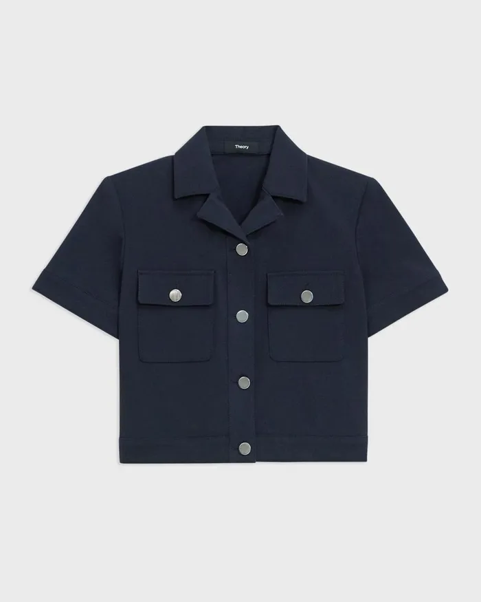 Theory Blazers Jackets ShortSleeve Military Shirt In Neoteric Twill Dark Navy 8211 Women