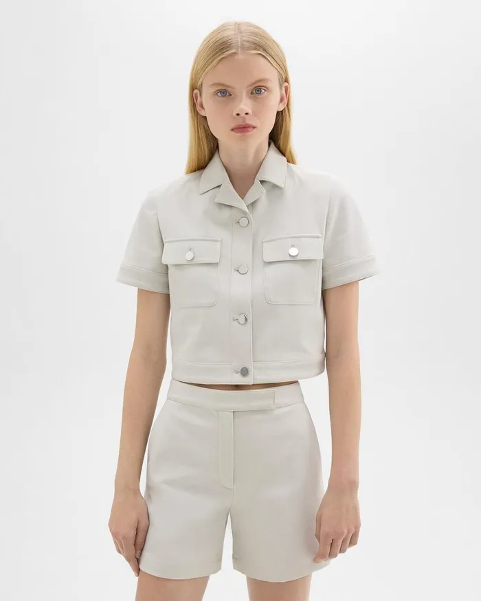 Theory Blazers Jackets ShortSleeve Military Shirt In Neoteric Twill Limestone 8211 Women