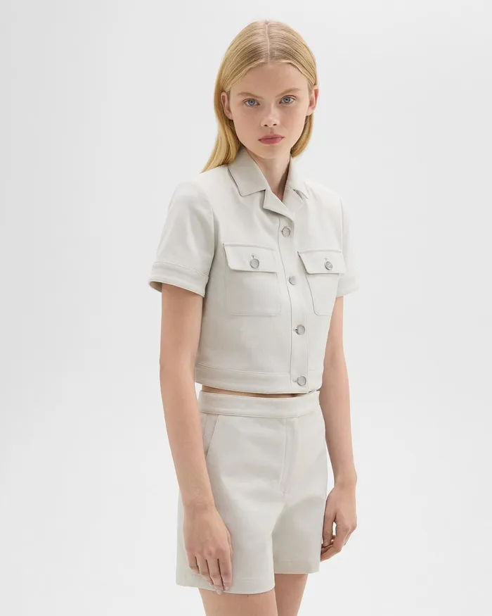 Theory Blazers Jackets ShortSleeve Military Shirt In Neoteric Twill Limestone 8211 Women