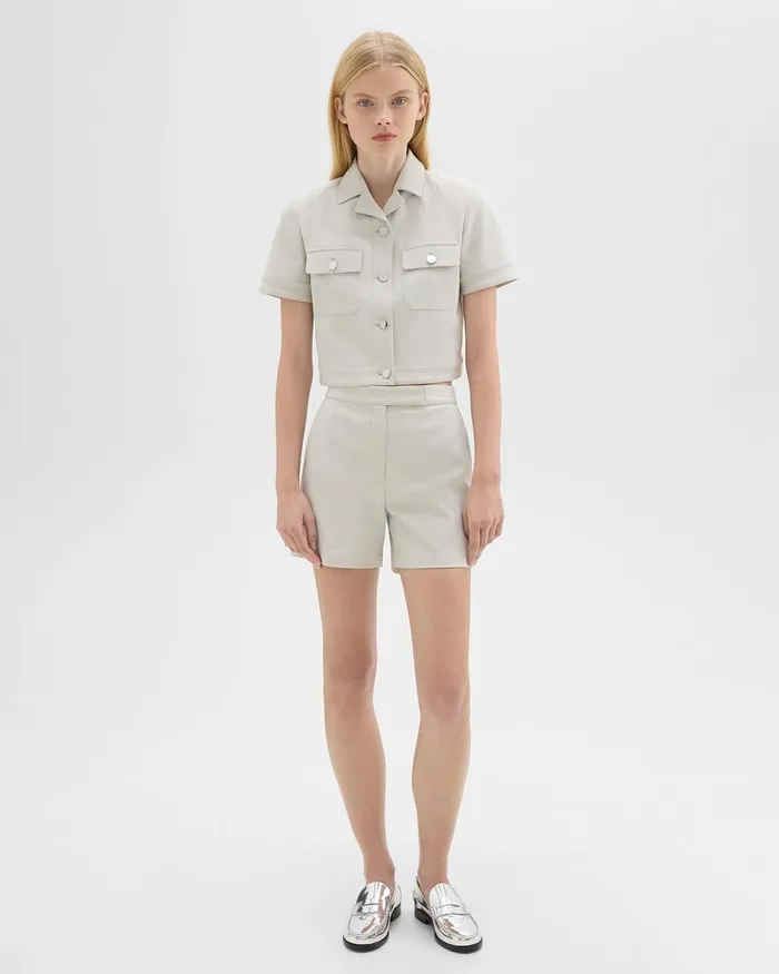 Theory Blazers Jackets ShortSleeve Military Shirt In Neoteric Twill Limestone 8211 Women