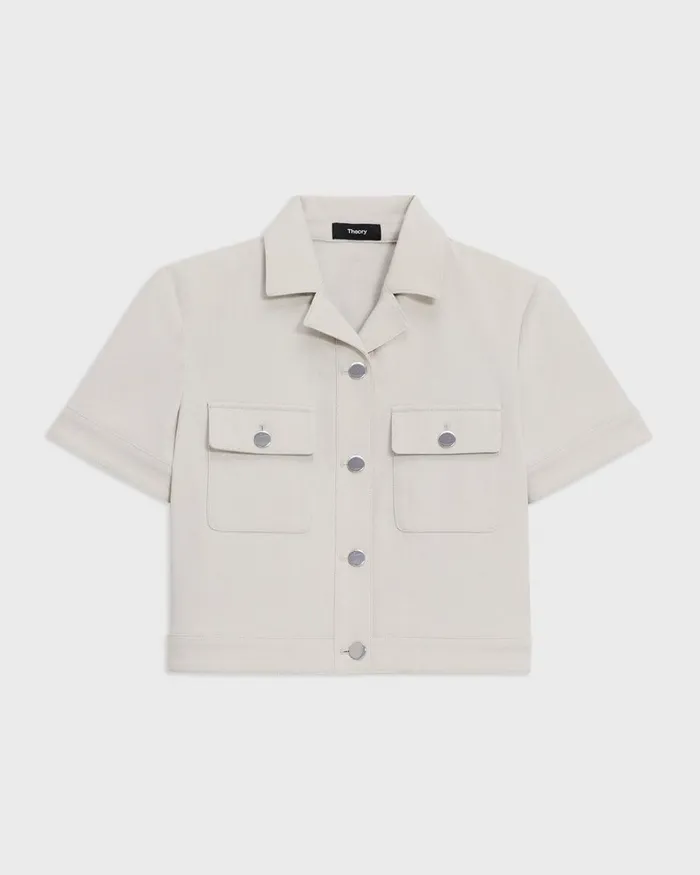 Theory Blazers Jackets ShortSleeve Military Shirt In Neoteric Twill Limestone 8211 Women