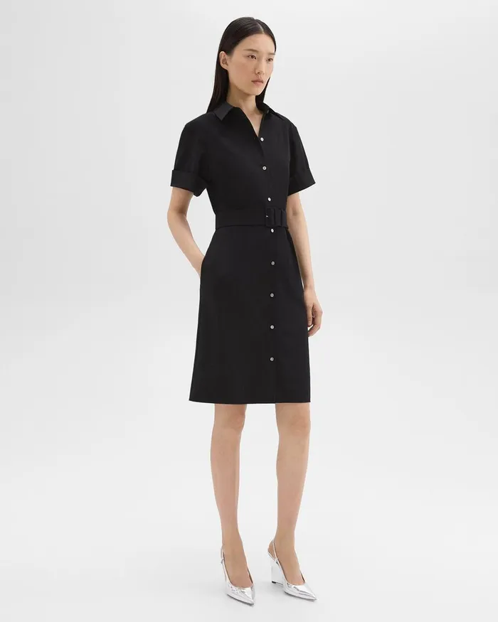 Theory Dresses Belted Shirt Dress In Stretch Wool Black 8211 Women