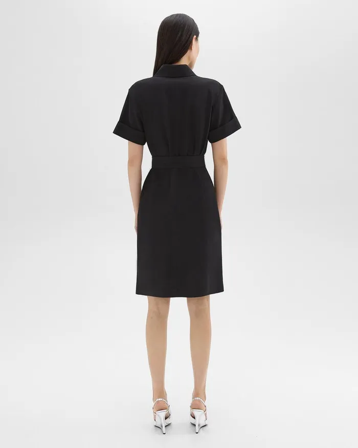Theory Dresses Belted Shirt Dress In Stretch Wool Black 8211 Women