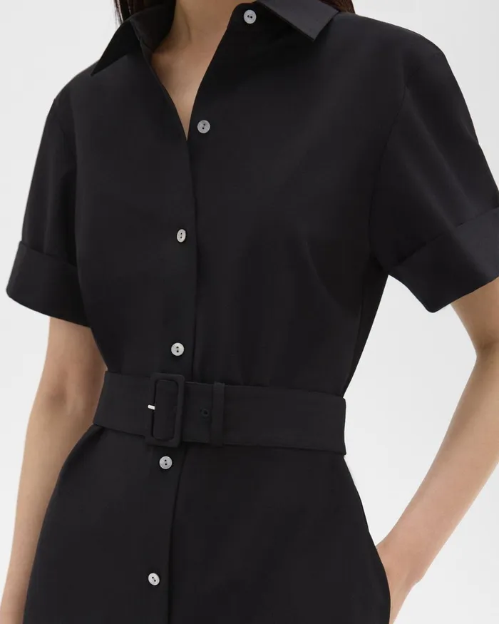 Theory Dresses Belted Shirt Dress In Stretch Wool Black 8211 Women
