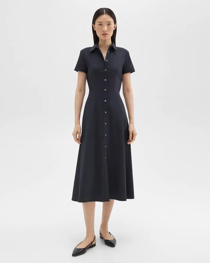 Theory Dresses Midi Shirt Dress In Good Linen Concord 8211 Women