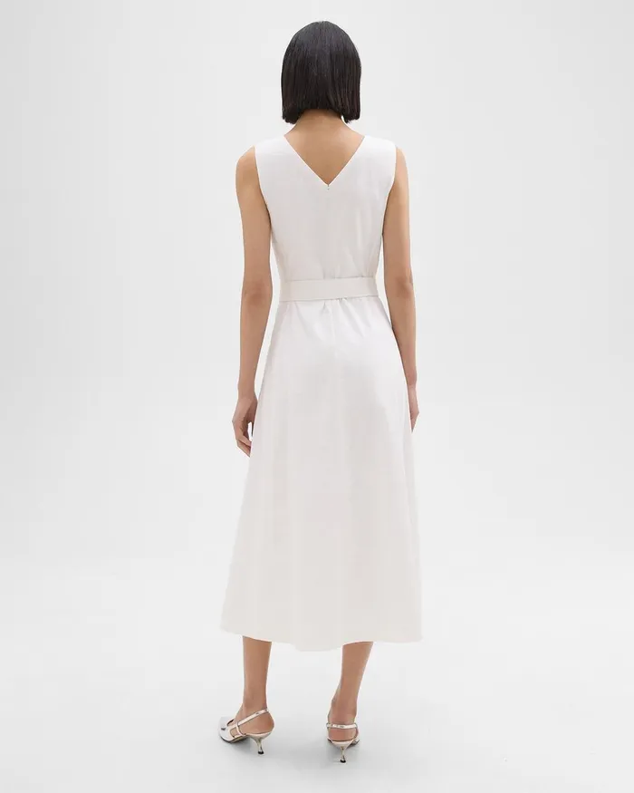 Theory Dresses VNeck Volume Dress In Good Linen White 8211 Women