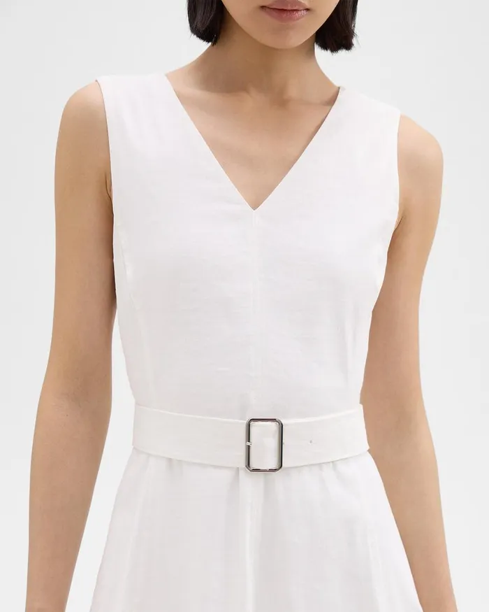Theory Dresses VNeck Volume Dress In Good Linen White 8211 Women