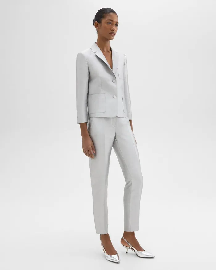 Theory Pants Tapered Slim Pant In Metallic Silk Twill Ice Grey 8211 Women