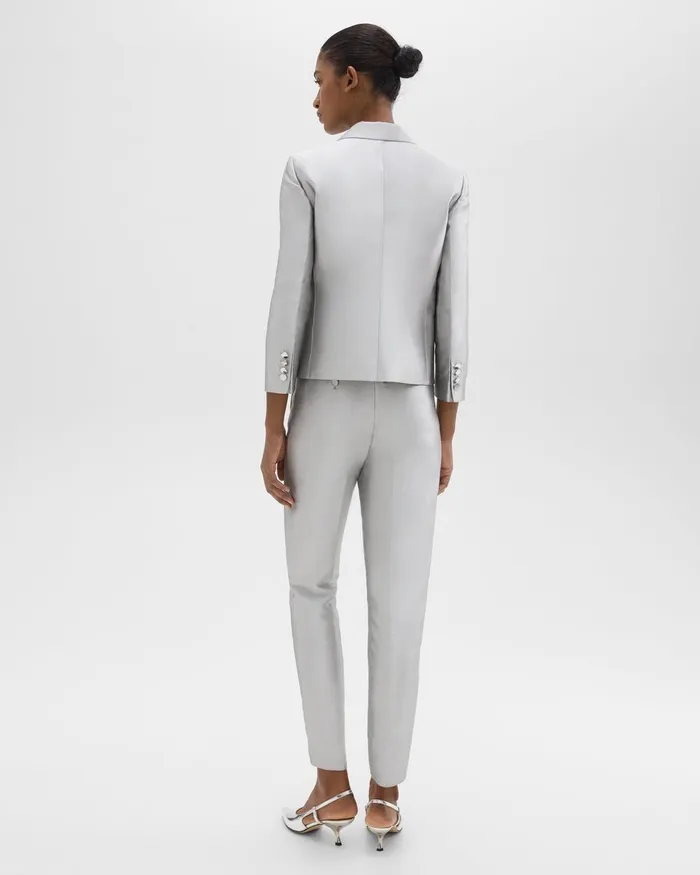 Theory Pants Tapered Slim Pant In Metallic Silk Twill Ice Grey 8211 Women