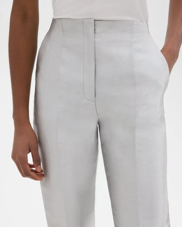 Theory Pants Tapered Slim Pant In Metallic Silk Twill Ice Grey 8211 Women