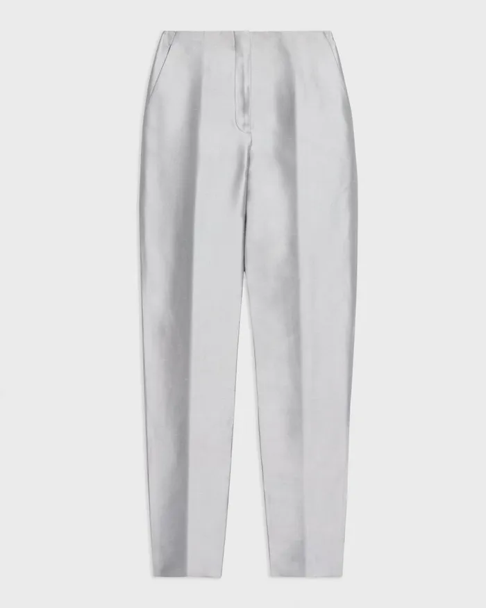 Theory Pants Tapered Slim Pant In Metallic Silk Twill Ice Grey 8211 Women