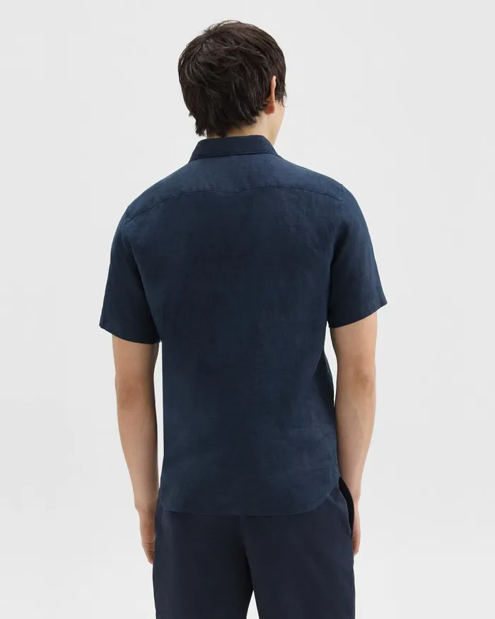 Theory Shirts Irving ShortSleeve Shirt In Relaxed Linen Baltic 8211 Men