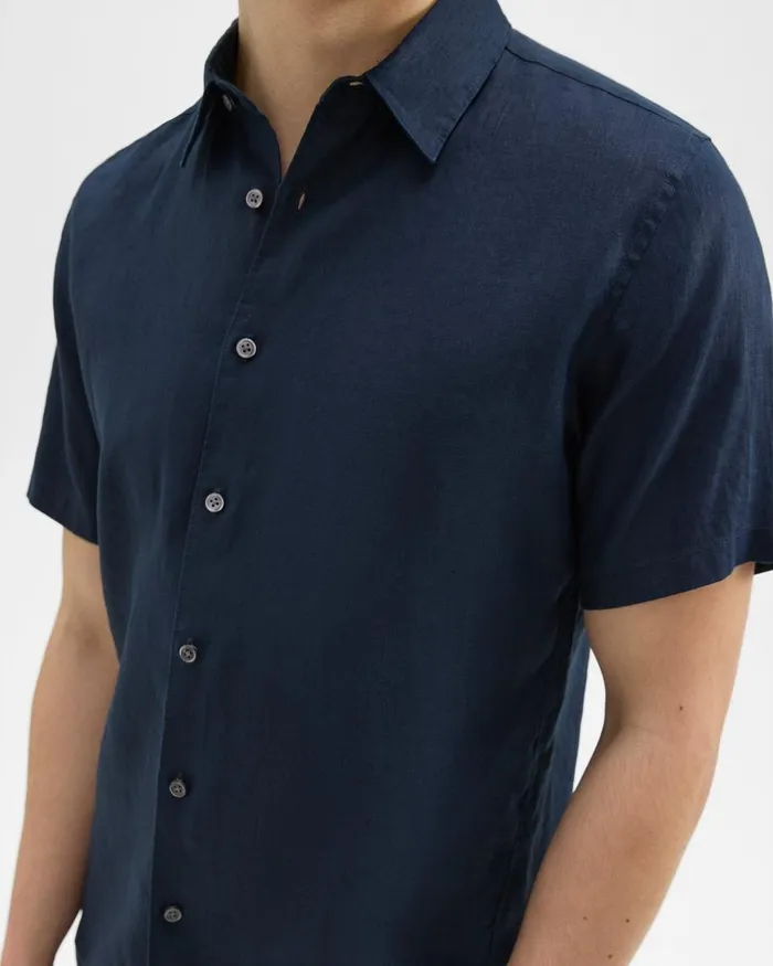 Theory Shirts Irving ShortSleeve Shirt In Relaxed Linen Baltic 8211 Men