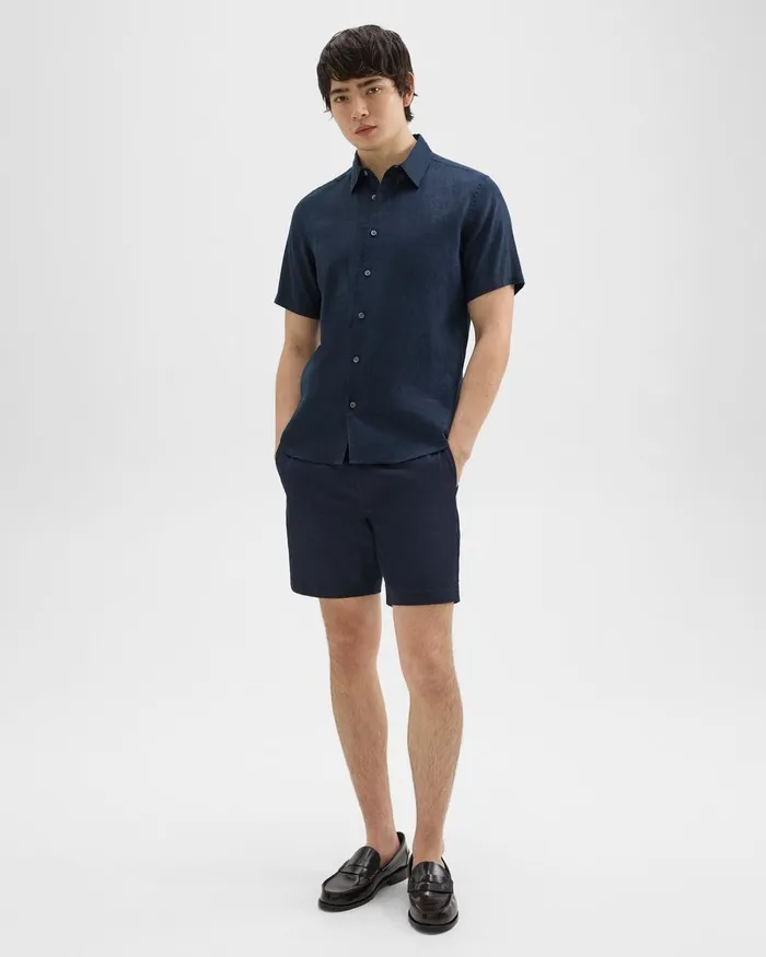 Theory Shirts Irving ShortSleeve Shirt In Relaxed Linen Baltic 8211 Men
