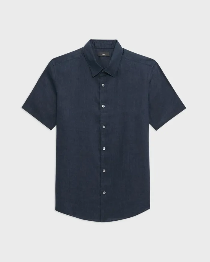 Theory Shirts Irving ShortSleeve Shirt In Relaxed Linen Baltic 8211 Men