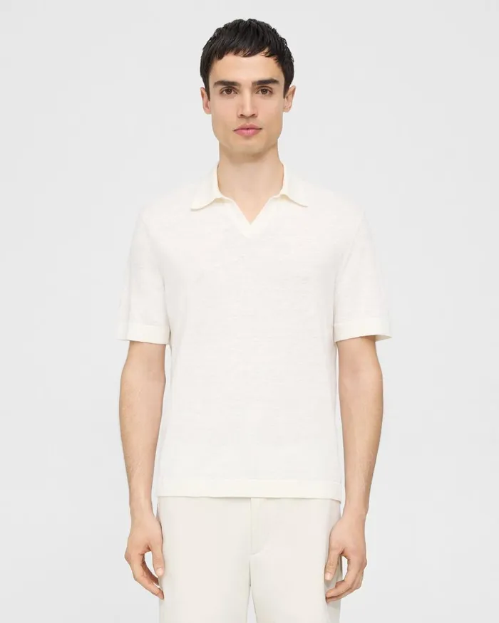 Theory Sweaters Cardigans Brenan Polo Shirt In CottonLinen White 8211 Men