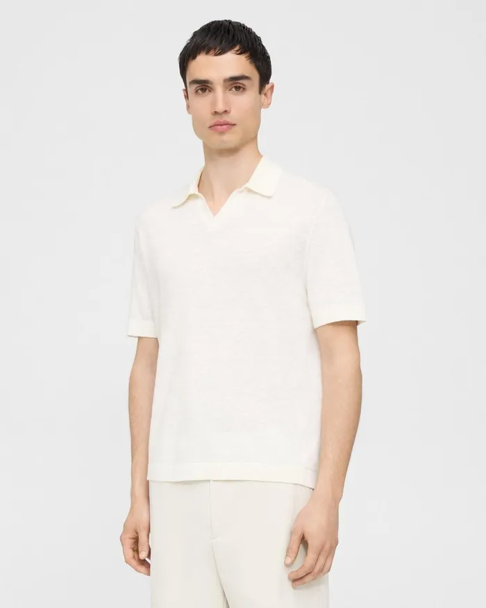 Theory Sweaters Cardigans Brenan Polo Shirt In CottonLinen White 8211 Men