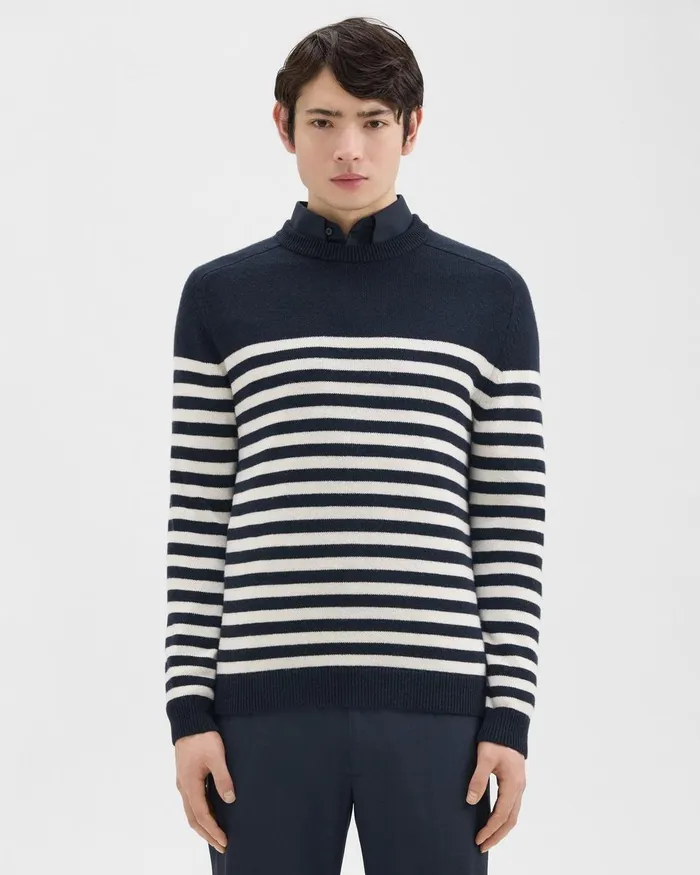 Theory Sweaters Cardigans Latho Striped Sweater In WoolCashmere Darkest Navyivory 8211 Men Theory Sweaters Cardigans Latho Striped Sweater In WoolCashmere Darkest Navyivory 8211 Men