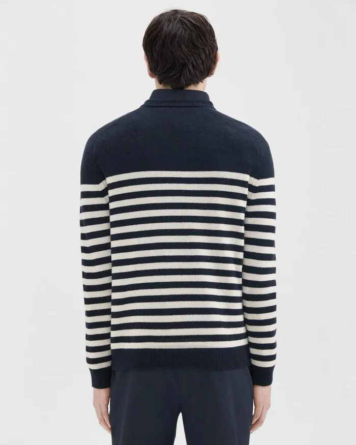 Theory Sweaters Cardigans Latho Striped Sweater In WoolCashmere Darkest Navyivory 8211 Men