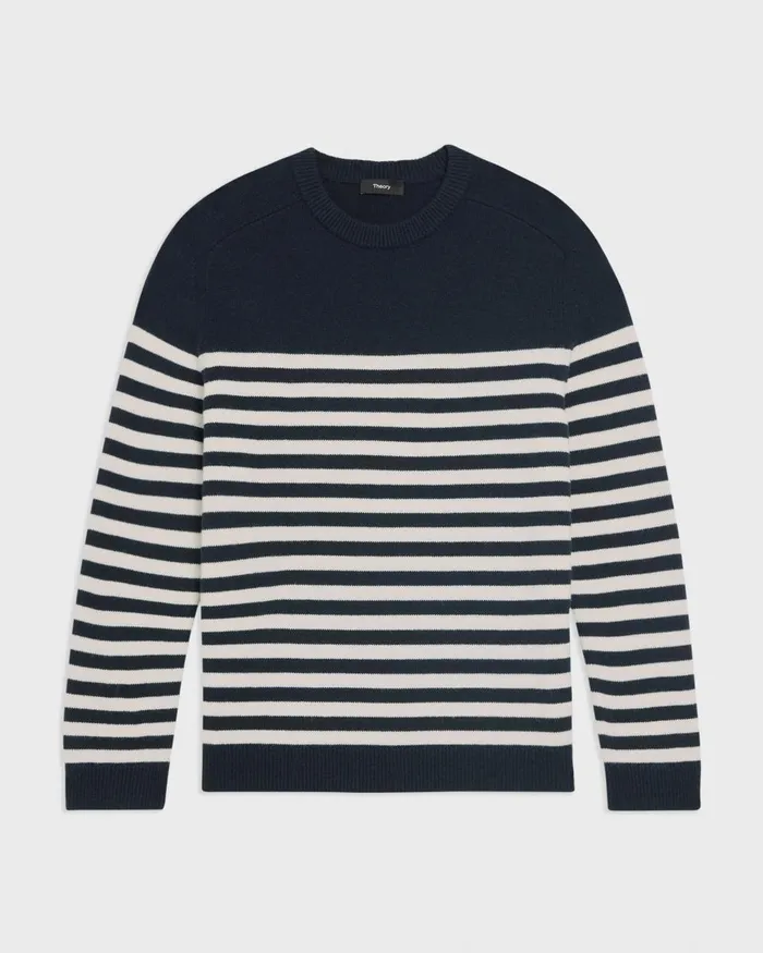 Theory Sweaters Cardigans Latho Striped Sweater In WoolCashmere Darkest Navyivory 8211 Men