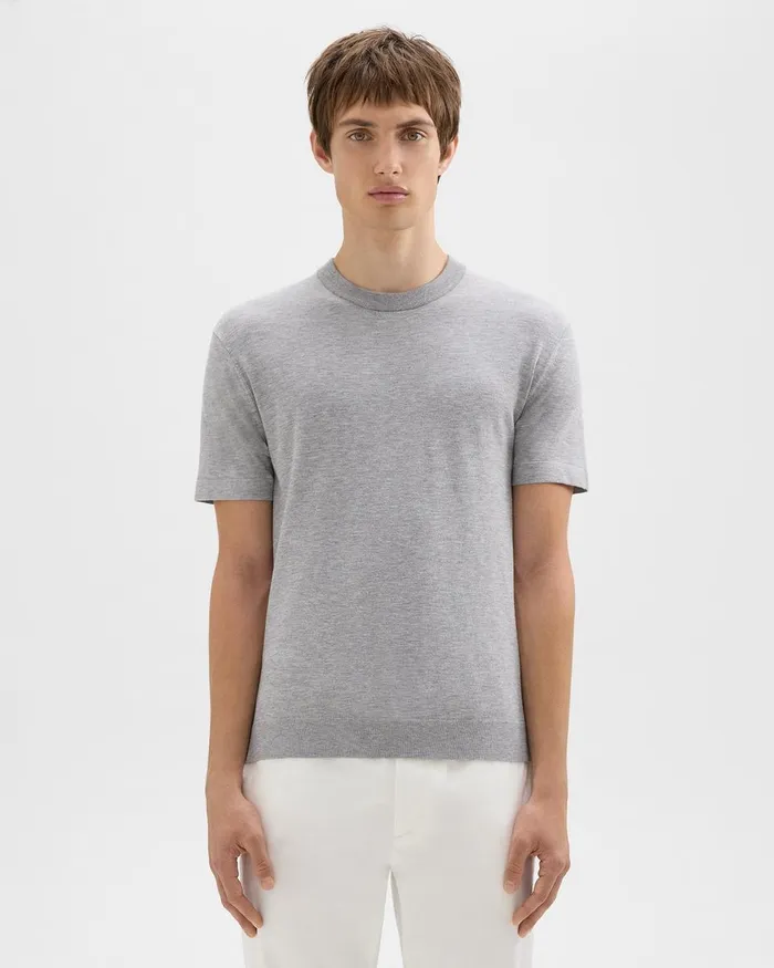 Theory Sweaters Cardigans Sarior ShortSleeve Sweater In Light Bilen Light Grey Heather 8211 Men