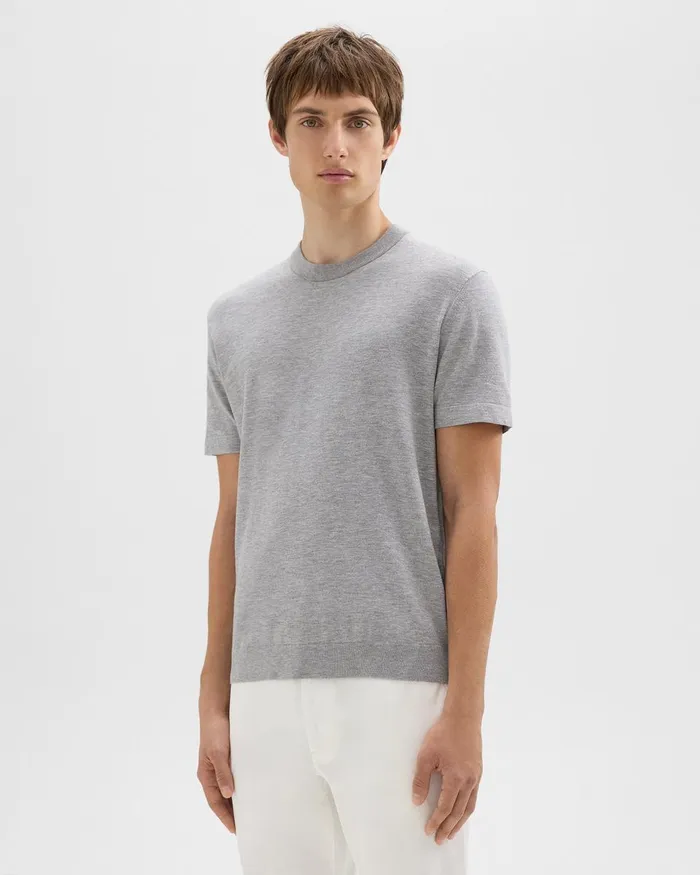 Theory Sweaters Cardigans Sarior ShortSleeve Sweater In Light Bilen Light Grey Heather 8211 Men