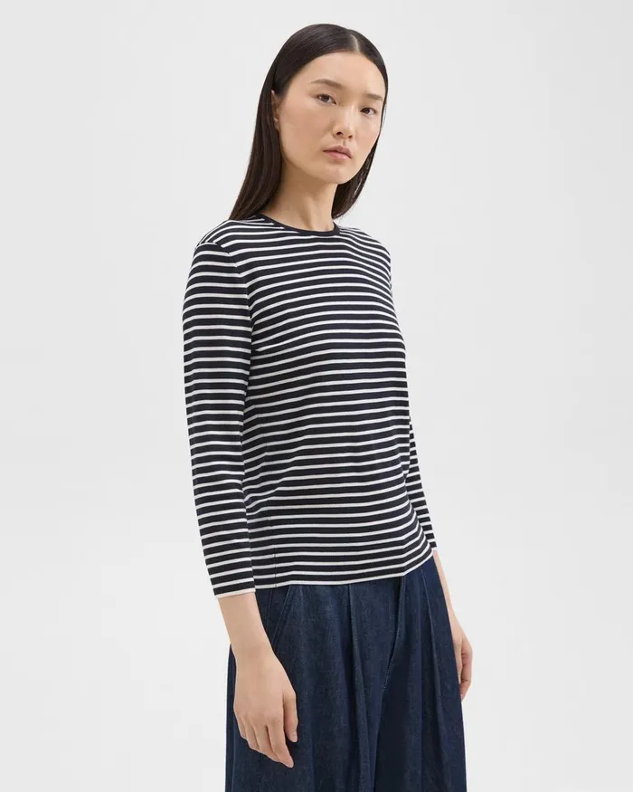 Theory Sweaters Cardigans Shrunken Crewneck Sweater In Regal Wool Navynew Ivory 8211 Women