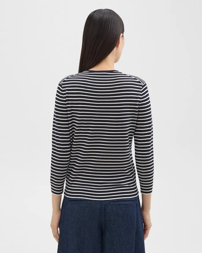 Theory Sweaters Cardigans Shrunken Crewneck Sweater In Regal Wool Navynew Ivory 8211 Women