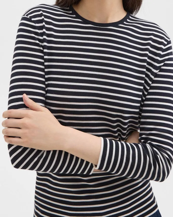 Theory Sweaters Cardigans Shrunken Crewneck Sweater In Regal Wool Navynew Ivory 8211 Women