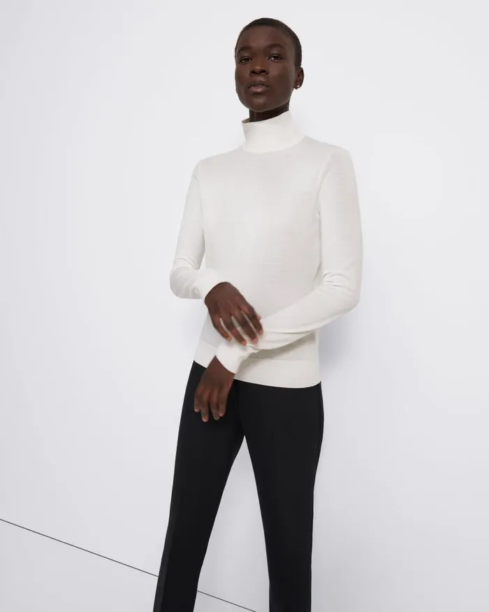Theory Sweaters Cardigans Turtleneck Sweater In Regal Wool New Ivory 8211 Women