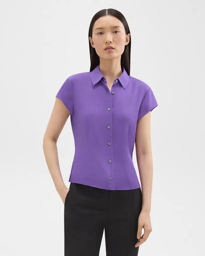 Theory Tops Cap Sleeve Shirt In Silk Georgette Bright Peony 8211 Women