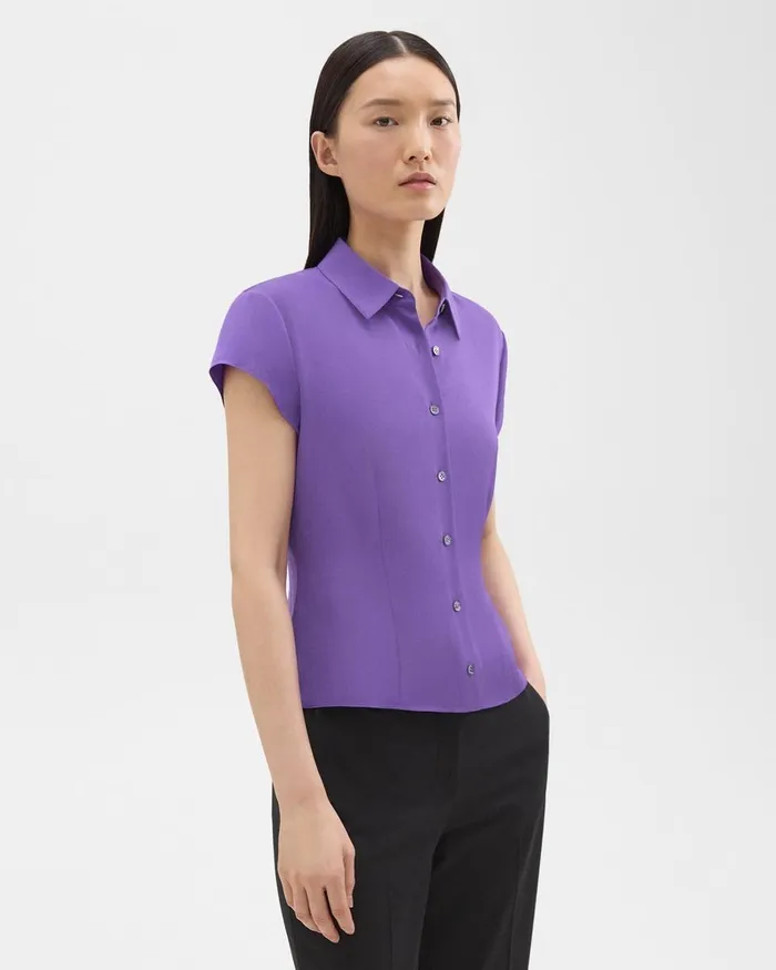 Theory Tops Cap Sleeve Shirt In Silk Georgette Bright Peony 8211 Women