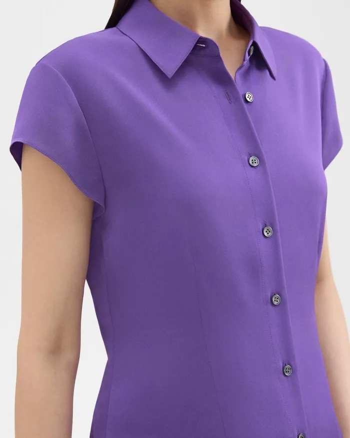 Theory Tops Cap Sleeve Shirt In Silk Georgette Bright Peony 8211 Women