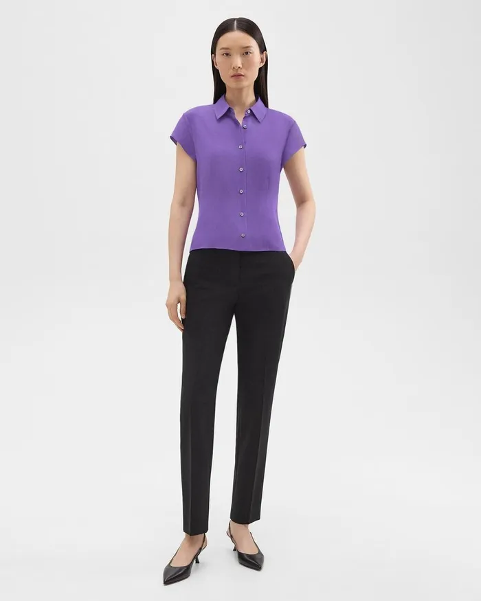 Theory Tops Cap Sleeve Shirt In Silk Georgette Bright Peony 8211 Women