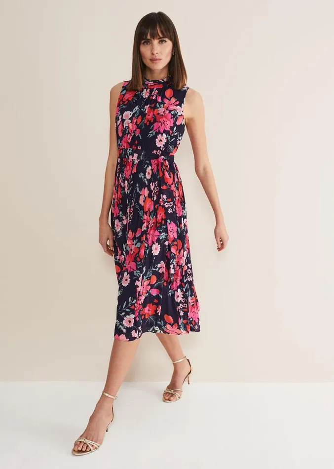 Tillie Floral Pleated Midi Dress Navymulti Women Phase Eight Dresses