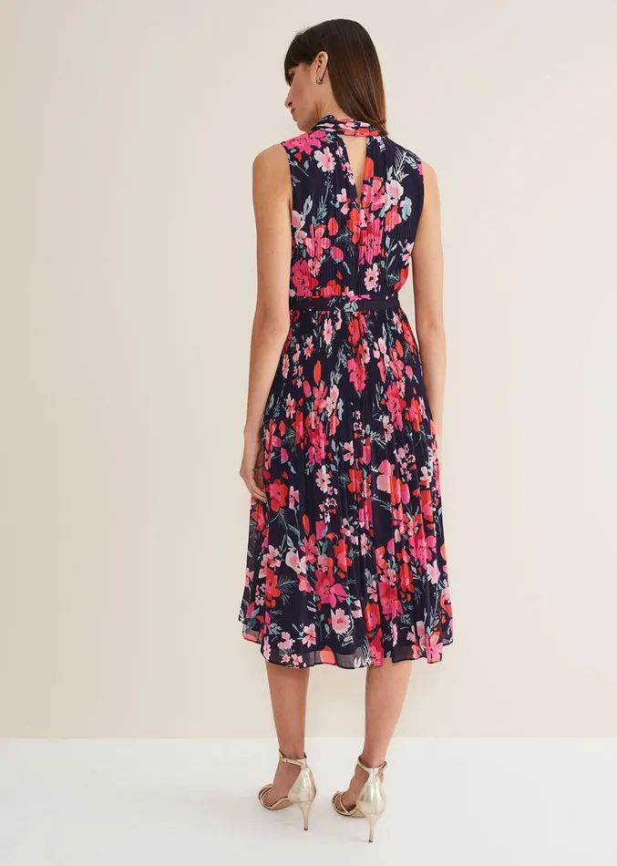 Tillie Floral Pleated Midi Dress Navymulti Women Phase Eight Dresses