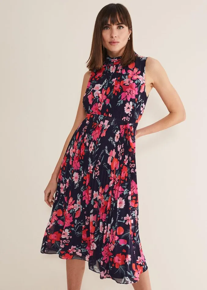 Tillie Floral Pleated Midi Dress Navymulti Women Phase Eight Dresses