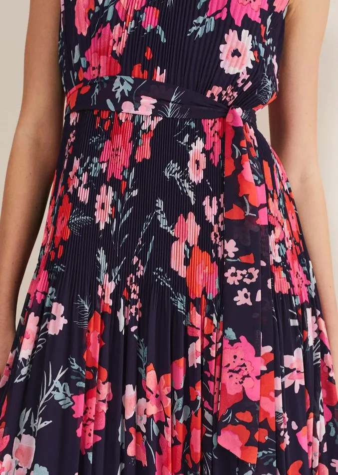 Tillie Floral Pleated Midi Dress Navymulti Women Phase Eight Dresses