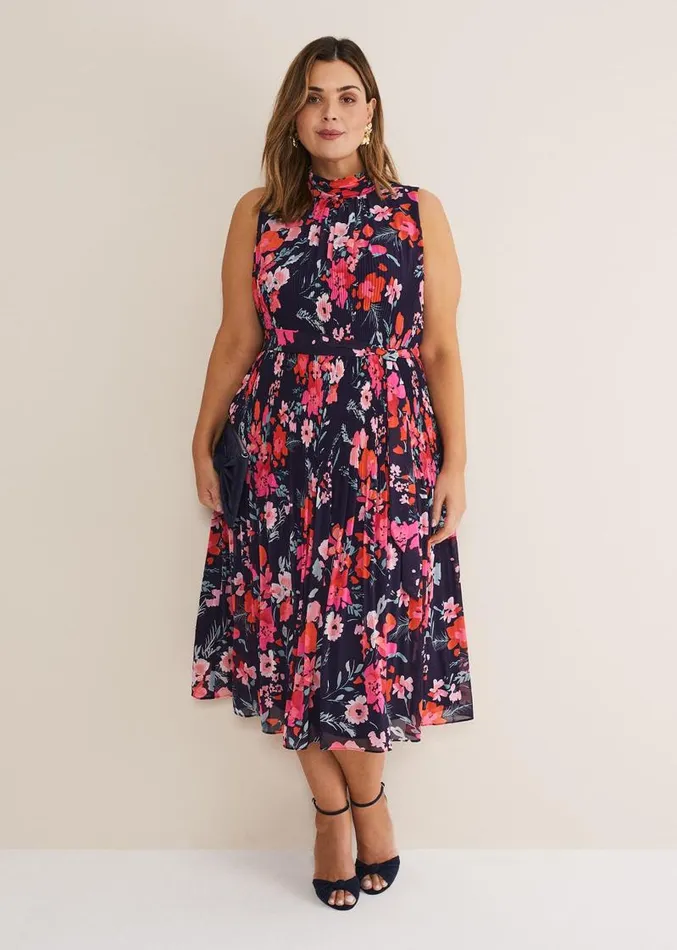 Tillie Floral Pleated Midi Dress Navymulti Women Phase Eight Dresses