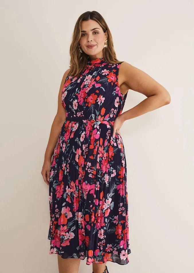 Tillie Floral Pleated Midi Dress Navymulti Women Phase Eight Dresses