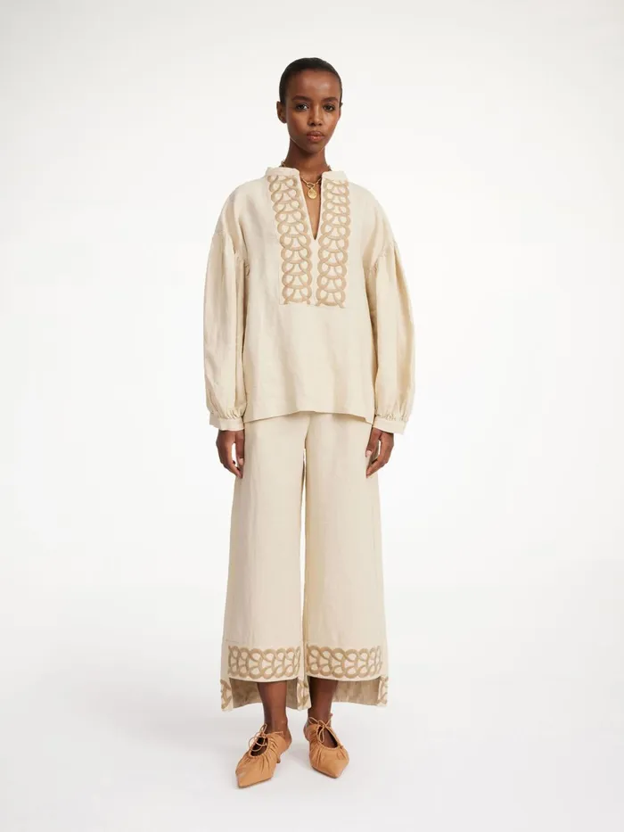 Tops and Blouses Women By Malene Birger Cadmus Linen Blouse Oyster Gray