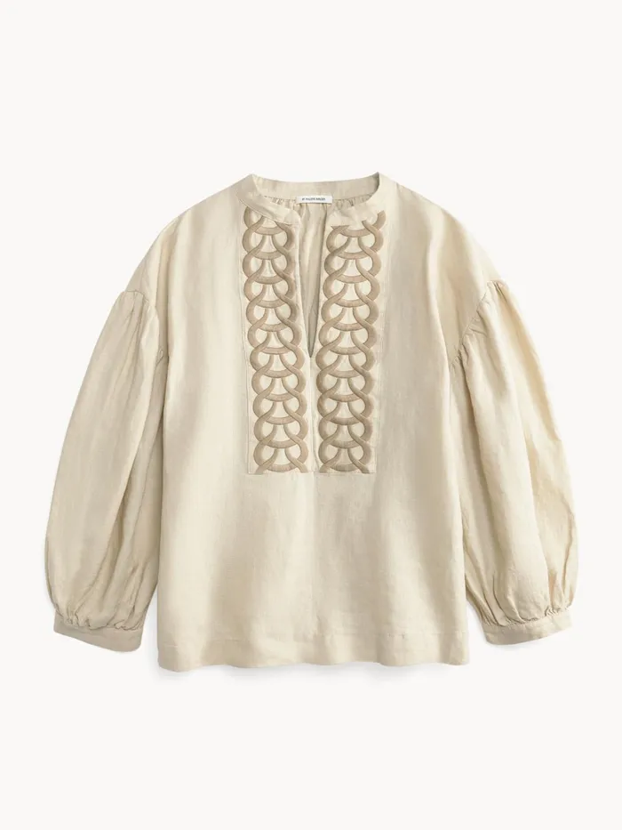 Tops and Blouses Women By Malene Birger Cadmus Linen Blouse Oyster Gray